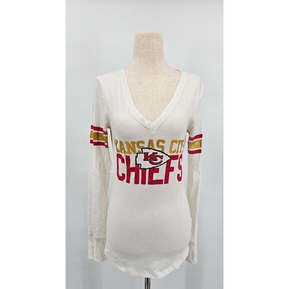 PINK Victoria's Secret Tops - Victoria's Secret Pink 5th & Ocean Women's M KC Chiefs White Waffle Bling Shirt